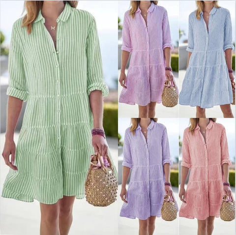 Womens Long Sleeve Striped Shirt Dress