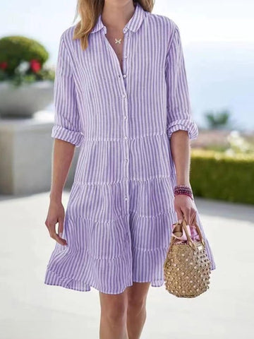 Womens Long Sleeve Striped Shirt Dress