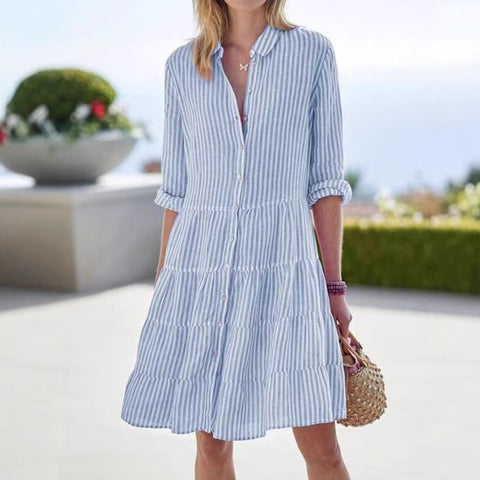 Womens Long Sleeve Striped Shirt Dress