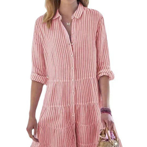 Womens Long Sleeve Striped Shirt Dress