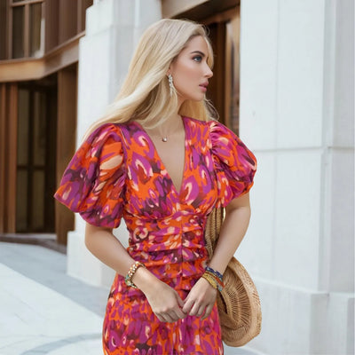 Mariana | Vibrant Puff Sleeve Dress