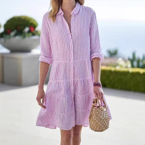 Womens Long Sleeve Striped Shirt Dress