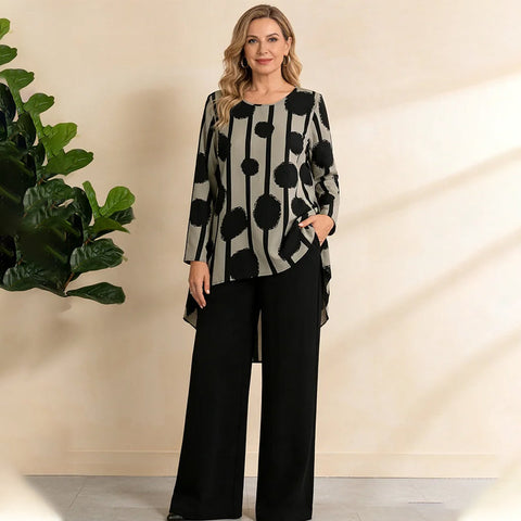 Anna | Asymmetrical Top and Pants Set for Women with Print