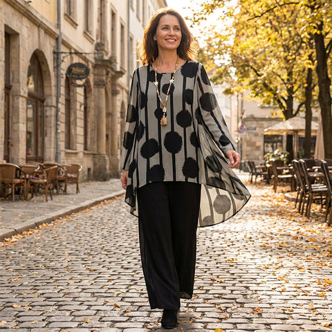 Anna | Asymmetrical Top and Pants Set for Women with Print