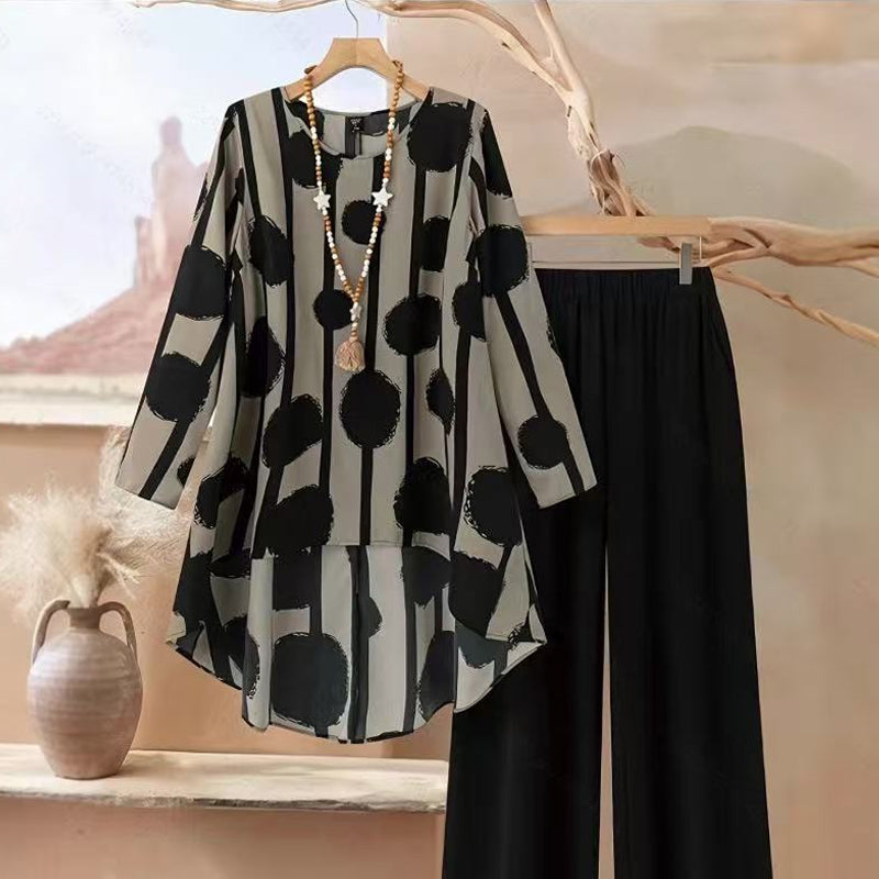 Anna | Asymmetrical Top and Pants Set for Women with Print