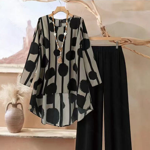Anna | Asymmetrical Top and Pants Set for Women with Print