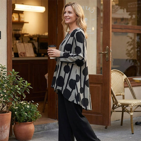 Anna | Asymmetrical Top and Pants Set for Women with Print